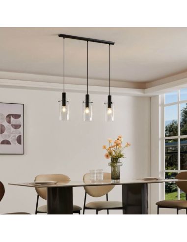 Montefino plafonnier LED cylindrique en verre 3XE27 | Lampe classique en verre Eglo Iluminación | LeonLeds Iluminación