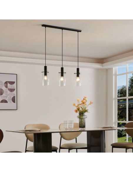 Lámpara de techo LED de cristal cilíndrico Montefino 3XE27 foto de ambiente marca Eglo Iluminación | LeonLeds