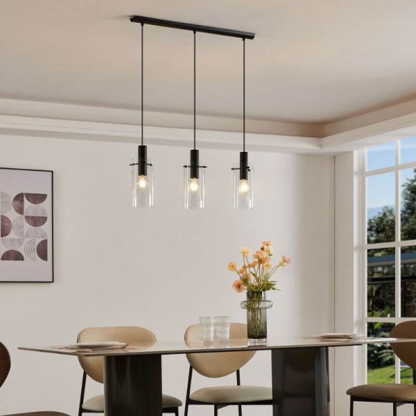 Lámpara de techo LED de cristal cilíndrico Montefino 3XE27 foto de ambiente marca Eglo Iluminación | LeonLeds