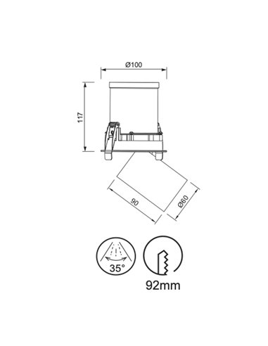 Refletor LED embutido e ajustável GARDA, 12W branco, 2700K/3000K/4000K