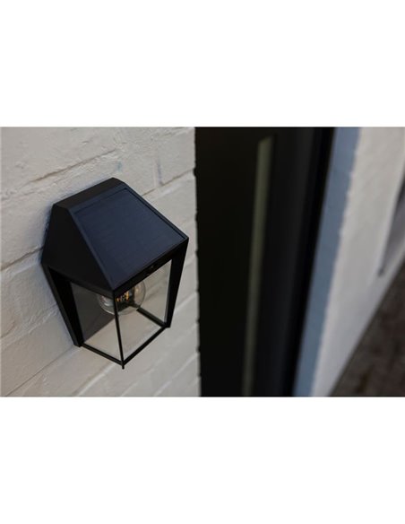 Aplique de pared exterior de estilo clásico AVONY, con sensor de movimeinto y panel solar, E27, negro
