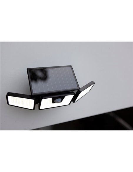 Refletor LED triplo refletor BRITI, com painel solar e sensor PIR, 6W 750Lm, 5000K