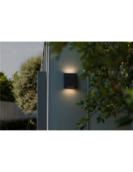 Aplique LED quadrado para exterior com luminária ascendente e descendente PILI, 8,5W 1310Lm, 4000K
