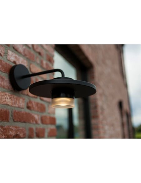 Aplique exterior LED PLATO, con forma de sombrero elegante negro, 7W 1170Lm, 3000K