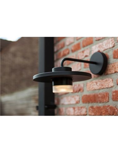 Aplique exterior LED PLATO, con forma de sombrero elegante negro, 7W 1170Lm, 3000K