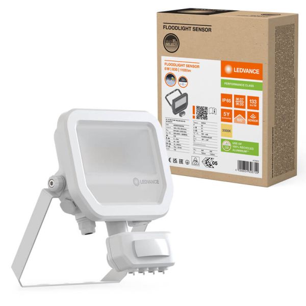Proyector LED Exterior con Sensor de Movimiento Blanco 8W 1200 lm IP65 FL 10 SN P 8W 1K2LM SY100 WT 3000K
