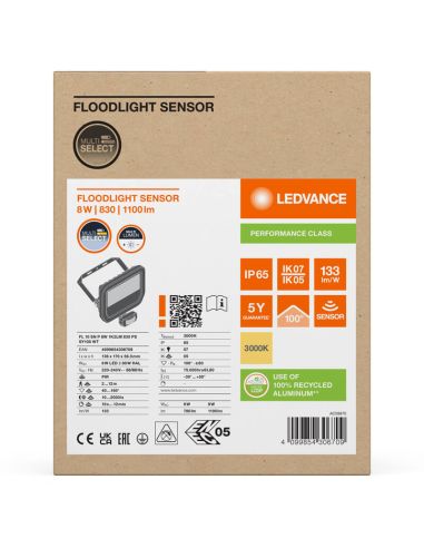 Holofote LED para exterior com sensor de movimento Branco 8W 1200 lm IP65 FL 10 SN P 8W 1K2LM SY100 WT 3000K