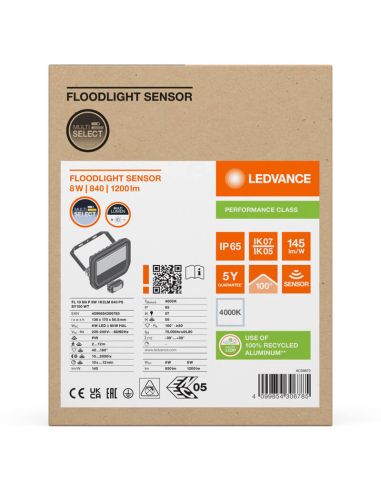 Proyector LED Exterior con Sensor de Movimiento Blanco 8W 1200 lm IP65 FL 10 SN P 8W 1K2LM SY100 WT 4000K