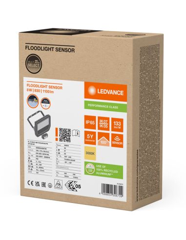 Proyector LED Exterior con Sensor de Movimiento Blanco 8W 1200 lm IP65 FL 10 SN P 8W 1K2LM SY100 WT 3000K