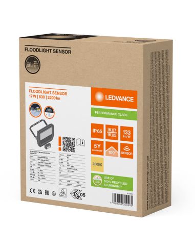 Holofote LED branco para exterior com sensor de movimento 17W 2400 lm IP65 FL 20 SN P 17W 2K4LM SY100 WT 3000K