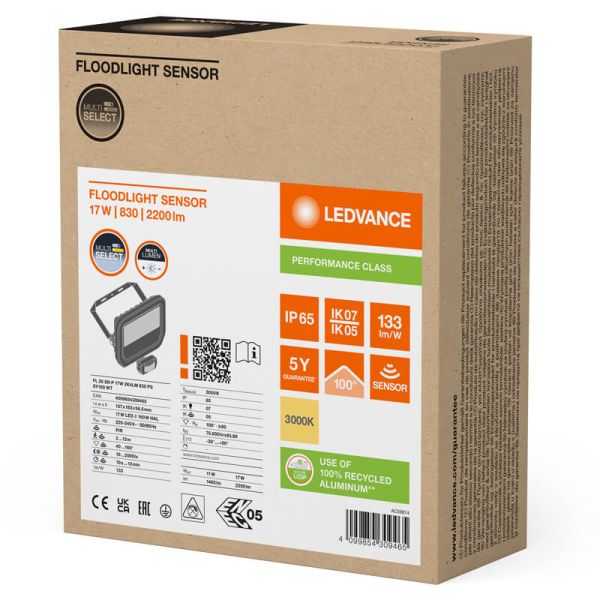 Proyector LED Exterior blanco con Sensor de Movimiento 17W 2400 lm IP65 FL 20 SN P 17W 2K4LM SY100 WT 3000K