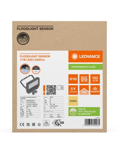 Proyector LED Exterior blanco con Sensor de Movimiento 17W 2400 lm IP65 FL 20 SN P 17W 2K4LM SY100 WT 3000K