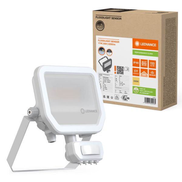 Proyector LED Exterior blanco con Sensor de Movimiento 17W 2400 lm IP65 FL 20 SN P 17W 2K4LM SY100 WT 3000K