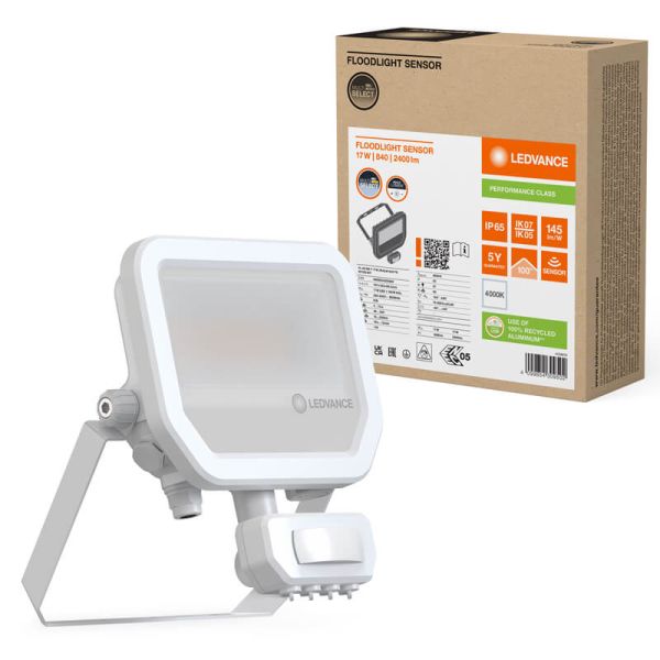 Holofote LED branco para exterior com sensor de movimento 17W 2400 lm IP65 FL 20 SN P 17W 2K4LM SY100 WT 4000K