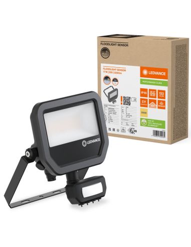 Holofote LED preto para exterior com sensor de movimento 17W 2400 lm IP65 FL 20 SN P 17W 2K4LM SY100 BK 3000K