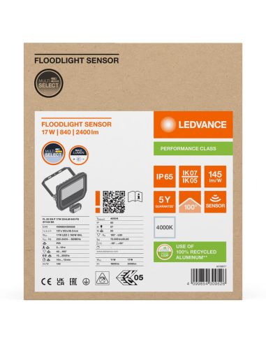 Projecteur LED extérieur noir avec détecteur de mouvement 17W 2400 lm IP65 FL 20 SN P 17W 2K4LM SY100 BK 4000K