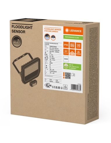 Holofote LED branco para exterior com sensor de presença 41W 6000 lm IP65 FL 50 SN P 41W 6KLM SY100 BK 4000k