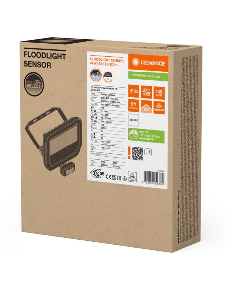 Holofote LED branco para exterior com sensor de presença 41W 6000 lm IP65 FL 50 SN P 41W 6KLM SY100 BK 4000k