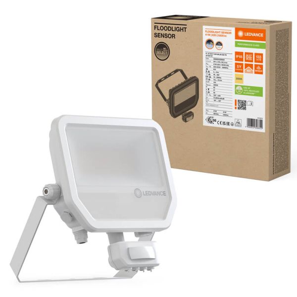 Projecteur LED extérieur blanc avec détecteur de présence 41W 6000 lm IP65 FL 50 SN P 41W 6KLM SY100 BK LedVance