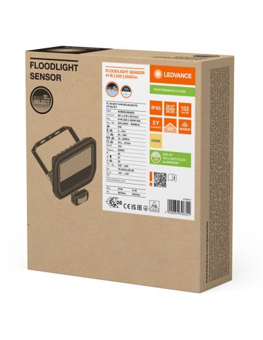 Projecteur LED extérieur blanc avec détecteur de présence 41W 6000 lm IP65 FL 50 SN P 41W 6KLM SY100 BK
