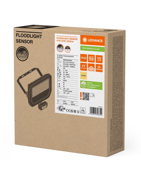 Projecteur LED extérieur blanc avec détecteur de présence 41W 6000 lm IP65 FL 50 SN P 41W 6KLM SY100 BK
