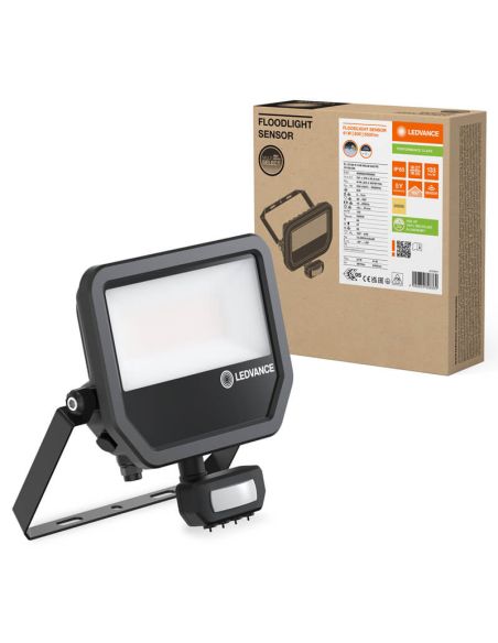 Holofote LED preto para exterior com sensor de presença 41W 6000 lm IP65 FL 50 SN P 41W 6KLM SY100 BK 3000K