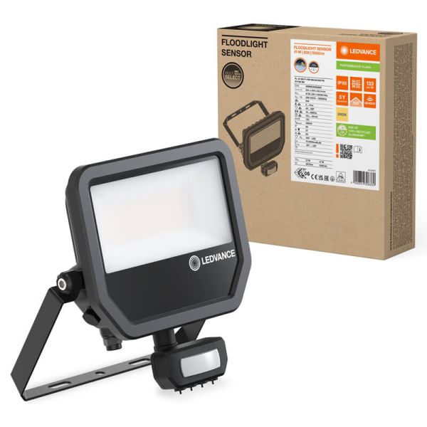 Projecteur LED extérieur noir avec détecteur de présence 41W 6000 lm IP65 FL 50 SN P 41W 6KLM SY100 BK 3000K