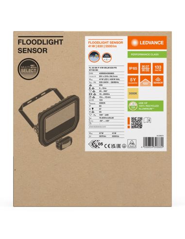 Holofote LED preto para exterior com sensor de presença 41W 6000 lm IP65 FL 50 SN P 41W 6KLM SY100 BK 3000K