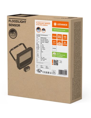 Proyector LED Exterior negro con Sensor de presencia 41W 6000 lm IP65 FL 50 SN P 41W 6KLM SY100 BK 4000K