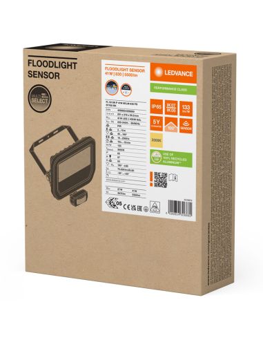 Projecteur LED extérieur noir avec détecteur de présence 41W 6000 lm IP65 FL 50 SN P 41W 6KLM SY100 BK 3000K