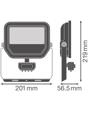 Medidas Proyector LED Exterior negro con Sensor de presencia 41W 6000 lm IP65 FL 50 SN P 41W 6KLM SY100 BK 4000K