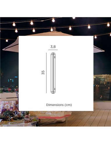 Tubo LED para sombrilla/carpa BANANA magnética con batería Dimable + RGB (con straps para colgar)