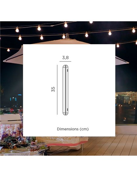 Tubo LED para sombrilla/carpa BANANA magnética con batería Dimable + RGB (con straps para colgar)