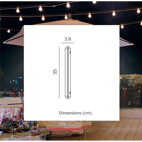 Tubo LED para sombrilla/carpa BANANA magnética con batería Dimable + RGB (con straps para colgar)