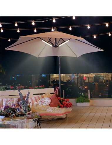 Tubo LED para sombrilla/carpa BANANA magnética con batería Dimable + RGB (con straps para colgar)