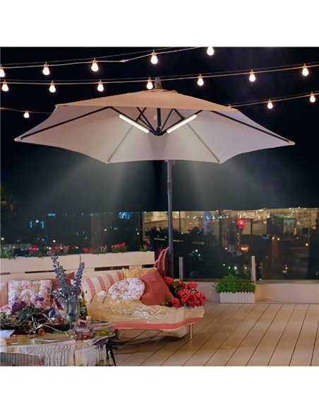 Tubo LED para sombrilla/carpa BANANA magnética con batería Dimable + RGB (con straps para colgar)