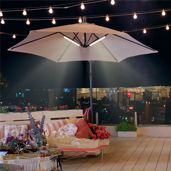 Tubo LED para sombrilla/carpa BANANA magnética con batería Dimable + RGB (con straps para colgar)