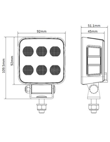 Medidas Faro de Trabajo LED Cuadrado BLACK Series 6600Lm 60W 12/24V Luz de Proyección