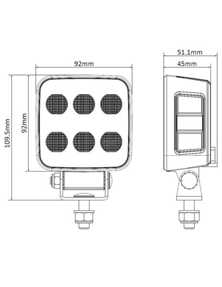 Luz de trabalho LED quadrada de medições Série PRETA 6600Lm 60W 12 / 24V Luz de projeção