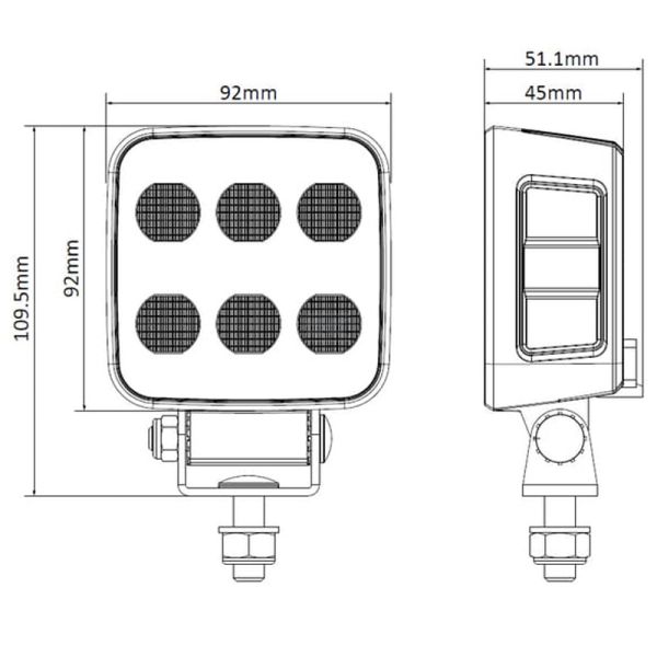 Medidas Faro de Trabajo LED Cuadrado BLACK Series 6600Lm 60W 12/24V Luz de Proyección