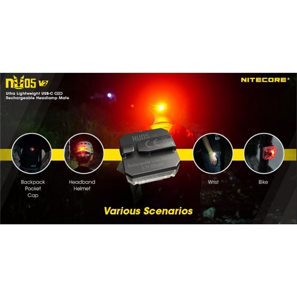 Luz de señalización NU05 V2 ultraligera recargable USB-C IP66