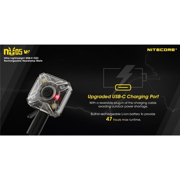 Luz de señalización NU05 V2 ultraligera recargable USB-C IP66
