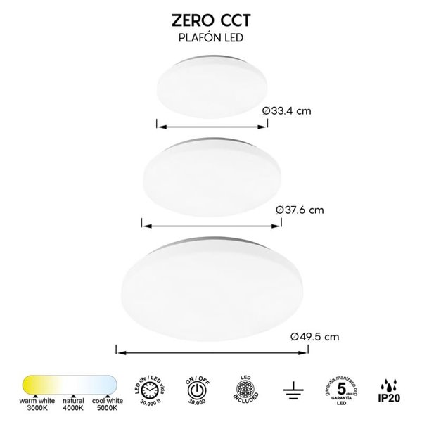 Plafón de techo LED 24W ZERO CCT 3000K-4000K-5000K, 2040Lm