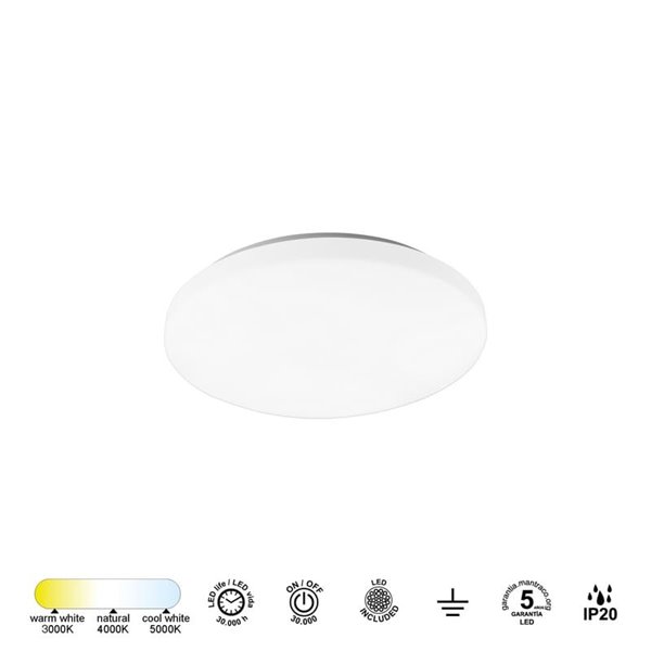 Plafón de techo LED 24W ZERO CCT 3000K-4000K-5000K, 2040Lm