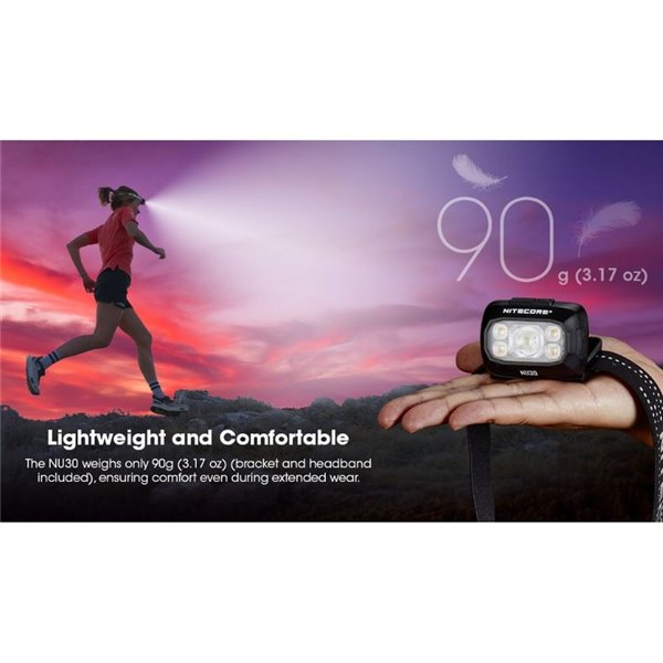 Lampe frontale LED à batterie rechargeable NU30 500Lm portée 130 mètres USB-C IP66