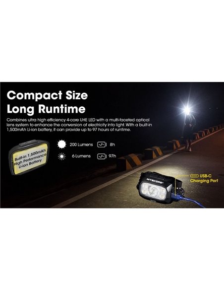 Linterna frontal batería recargable LED NU30 500Lm 130 metros de alcance USB-C IP66