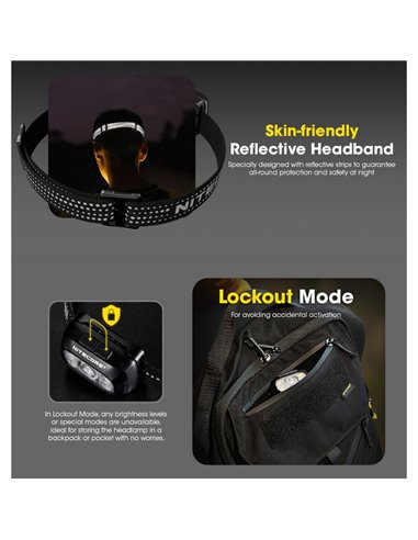 Linterna frontal batería recargable LED NU30 500Lm 130 metros de alcance USB-C IP66