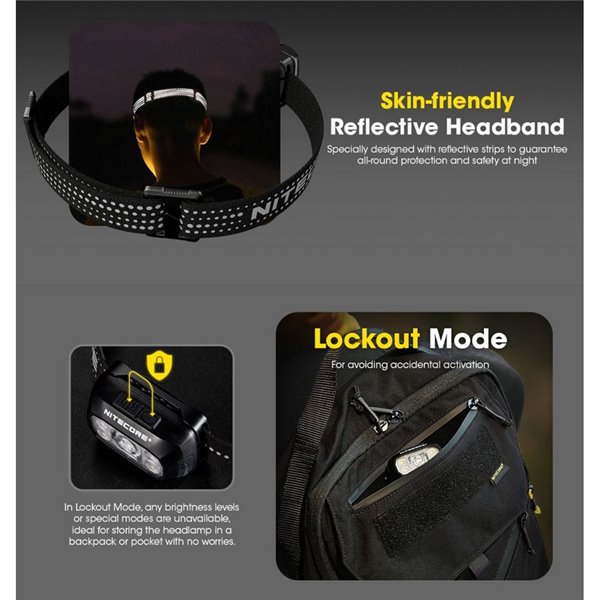 Farol de bateria recarregável LED NU30 500Lm alcance de 130 metros USB-C IP66