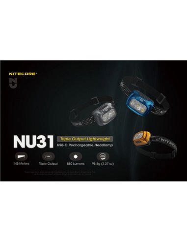 Linterna frontal LED NU31 550Lm 145 metros de alcance recargable USB-C batería 1.800 mAh