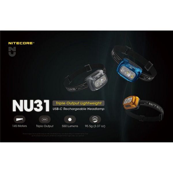 Linterna frontal LED NU31 550Lm 145 metros de alcance recargable USB-C batería 1.800 mAh
